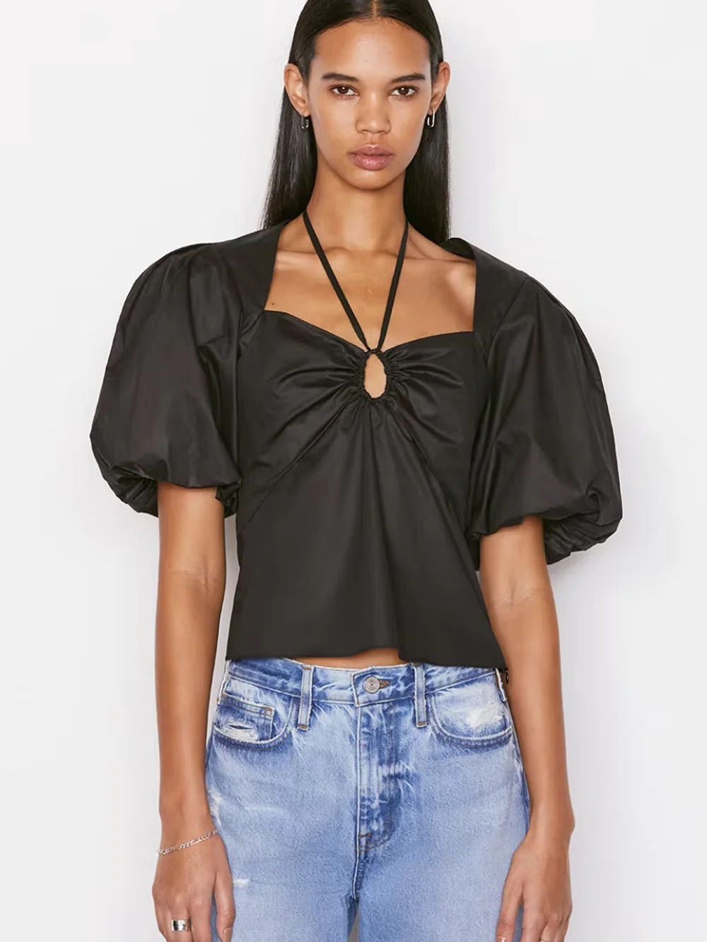 FRAME Tie Neck Top